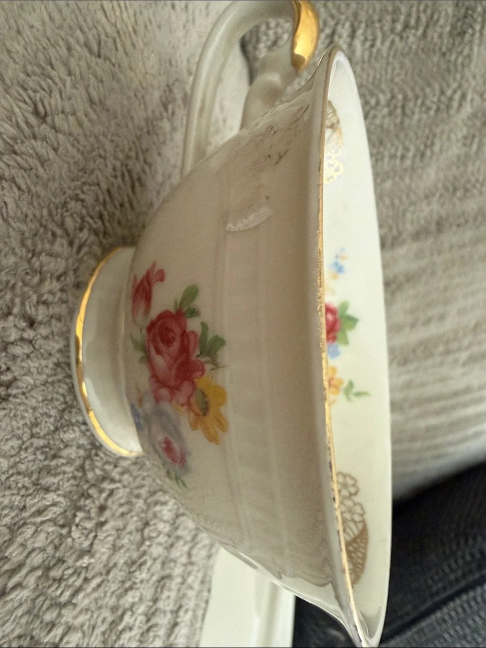 Vintage Seltmann Weiden Germany U.S. Zone Tea Cup Saucer Dessert Plate Trio Gold